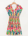 Abstract V-Neck Ruffle Mini Dress
