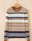 Stripe Ribbed Knit Trim Sweater