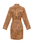 Tooled Leather Print Bronc Women's Long Sleeve Belted Satin Feel Dressing Lounge Robe