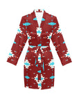 Burgandy Aztec Women's Belted Satin Feel Dressing Lounge Robe