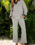 Stripe Collared Top and Drawstring Pants Set