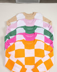 Checker Bishop Sleeve Sweater