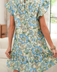 Floral Pleated Ruffle Sleeve Dress
