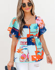 Payton Tropical Flutter Sleeve Babydoll Blouse