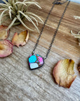 Cotton Candy Turquoise Bar Necklace – Freeform Shape – 18" Sterling Chain – Tia Long, Navajo Handmade