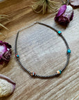 Mixed Turquoise & Spiny Oyster Necklace – 3mm Sterling Silver Pearls