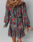 Floral Frilled V-Neck Puff Sleeve Ruffle Shirt Dress