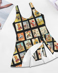 Western Collage Skirted Swimsuit