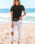 Megan Sheer Mesh Mock Neck Lettuce Top