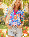 Paloma Floral Puff Sleeve Split Neck Blouse
