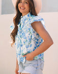 Tiana Floral Ruffle Sleeve Button Up