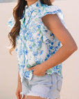 Floral Ruffle Sleeve Buttoned Shirt