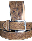 Nocona Leather Mens Belt Embossed Floral Tooled Engraved Buckle