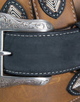 Nocona Leather Mens Belt String Lace 1-1/2 In Silver Conchos Black