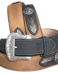 Nocona Leather Mens Belt String Lace 1-1/2 In Silver Conchos Black