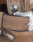 Nocona Leather Mens Belt String Lace 1-1/2 In Silver Conchos Distressed