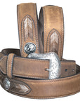Nocona Leather Mens Belt String Lace 1-1/2 In Silver Conchos Distressed
