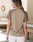 Milan Seamed Detail Contrast Lace Raglan Sleeve Tee