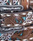 Nocona Leather Belt Western Overlay Flowers Painted Womens Brown