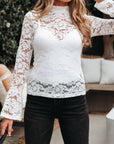 Solid Lace Crochet Bell Sleeve Blouse