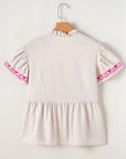 Jaliyah Floral Embroidered Notched V Neck Blouse