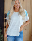 Chana Stripe Floral Sleeves Top