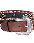 44" Roper Mens Leather Tribal Inspired 1.5" Wide Belt Aztec Whipstich Brown