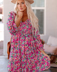 Mikaela Smocked V Neck Puffy Sleeve Floral Dress