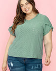 Lakelynn Petal Sleeve Jacquard V Neck Plus Size Blouse