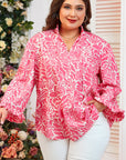 Alanna Plus Size Floral Frilled Neck Top
