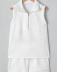 Cleo Textured Half Zip Tank Top Drawstring Shorts Set