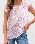 Floral Bow Back Ruffle Sleeve Blouse