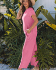 Solid Corded T-Shirt and Pants Set