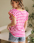 GloriaStriped Ruffle Sleeve Crew Neck Blouse