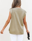 Julietta Studded Cap Sleeve Round Neck Top