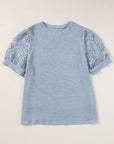 Ivey Plus Size Textured Knit Lace Sleeve Top