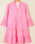 Stripe V-Neck Flare Sleeve Tiered Mini Dress