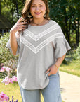 Rory Plus Size Lace Insert Waffle Ruffle Top