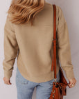 Solid Grommet V-Neck Drop Shoulder Sweatshirt