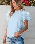 Jessie Layered Ric Rac Cap Sleeve Filled Neck Blouse