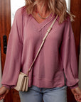 Audrey Twisted Rib V Neck Loose Sleeve Top
