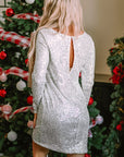 Olive Sequin Long Sleeve Tie Waist Mini Dress