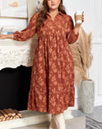 Plus Size Floral Ruffle Hem 3/4 Sleeve Maxi Dress