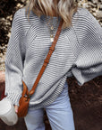 Stripe Ribbed Knit Boat Neck Sweater