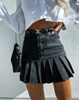 Pleated Denim Skirt