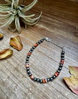 Sterling Silver Pearl Bracelet with Red-Orange Spiny Oyster Heishi