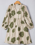 Angie Floral Striped Piping Puff Sleeve Dress
