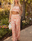 Jayleen Boho Floral Bandeau Top and High Waist Pants Set