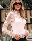 Floral Lace Sheer Mesh Long Sleeve Top