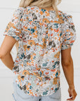 Milena Split V Neck Puff Sleeve Flower Print Blouse